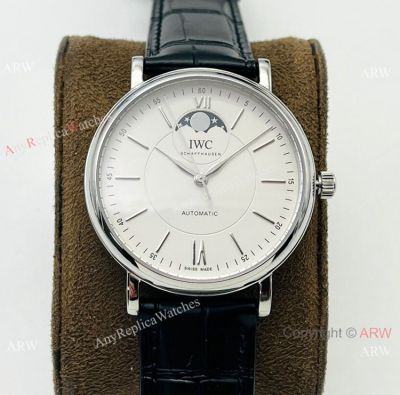 Swiss Replica IWC Portofino Moon watch IWS Factory Cal 35800 Watch Black Leather Strap